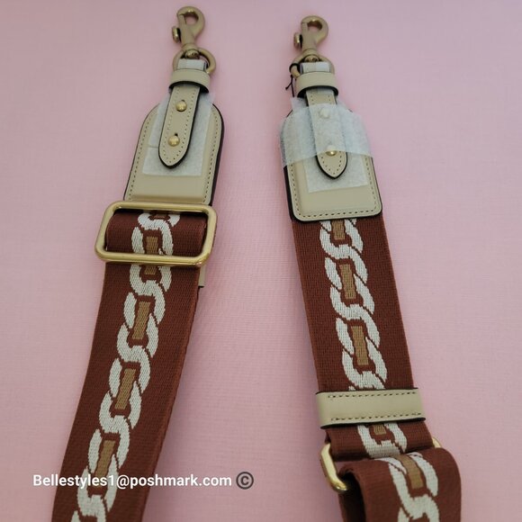COACH Webbing Strap With Chain Stripe Print and Glovetanned Leather-Ivory multi⭐ - Picture 10 of 15